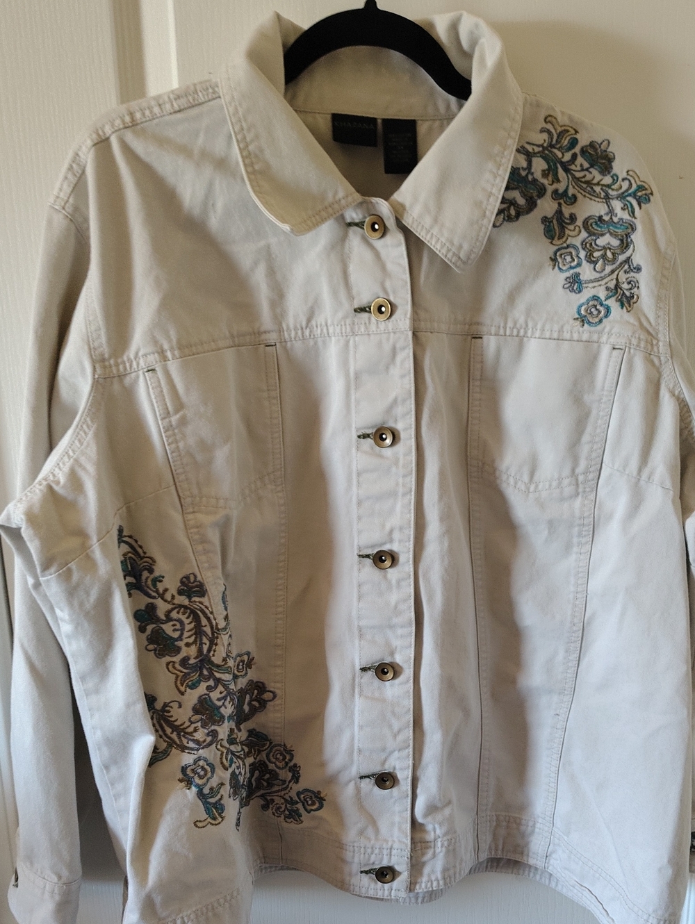 Embroidered Light Beige Cotton Jean Jacket